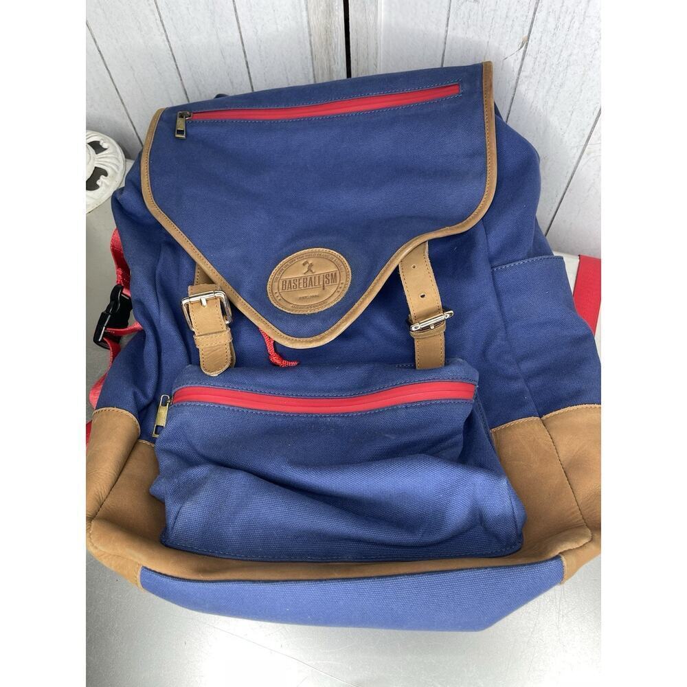 Baseballism Rowengartner Glove Leather Canvas Backpack Blue Red